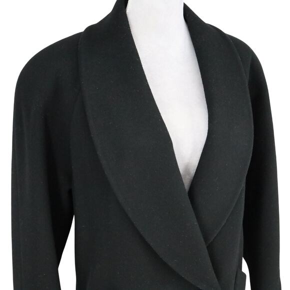 Jones NY Coat Petites 10P Black Wool Long Overcoat Shoulder Pads Vintage - Picture 8 of 16